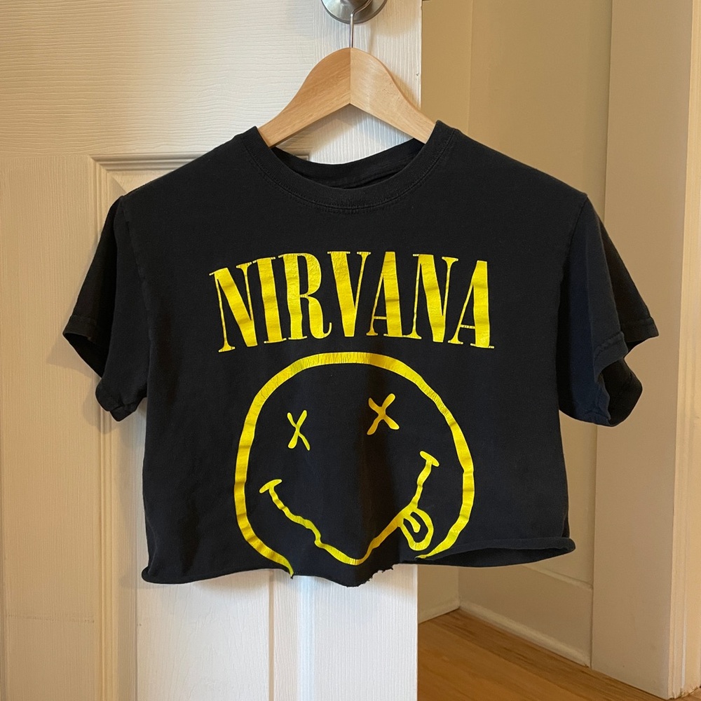 Black Nirvana Logo Graphic T-Shirt Crop Top Band Tee Grunge 90s